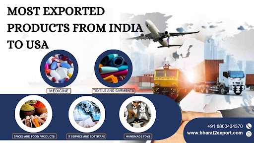 Top exported products from India to the USA including textiles, pharmaceuticals, IT services, and engineering goods.